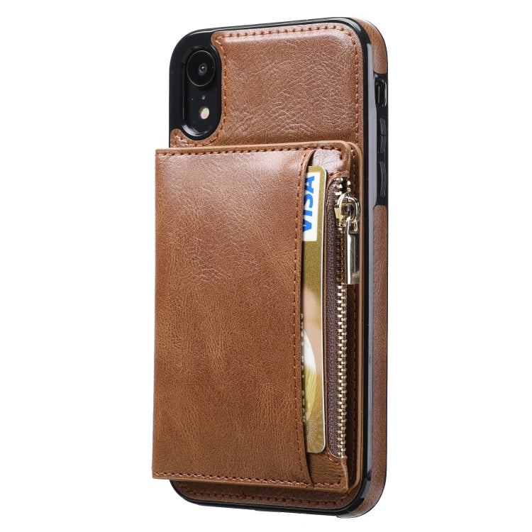 For iPhone XR Zipper Wallet Bag PU Back Cover Shockrpoof Phone Case with Holder & Card Slots & Wallet For iPhone  XR