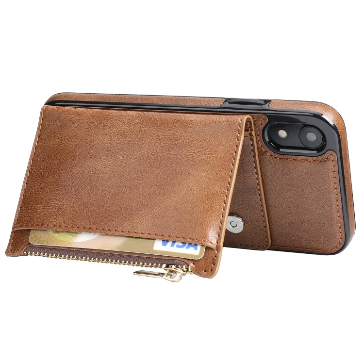For iPhone XR Zipper Wallet Bag PU Back Cover Shockrpoof Phone Case with Holder & Card Slots & Wallet For iPhone  XR