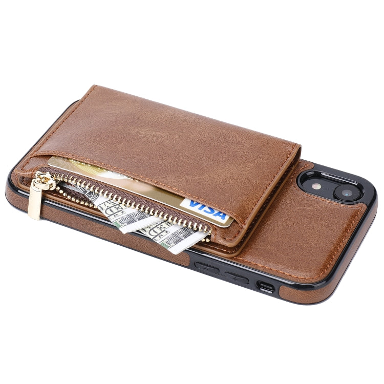 For iPhone XR Zipper Wallet Bag PU Back Cover Shockrpoof Phone Case with Holder & Card Slots & Wallet For iPhone  XR