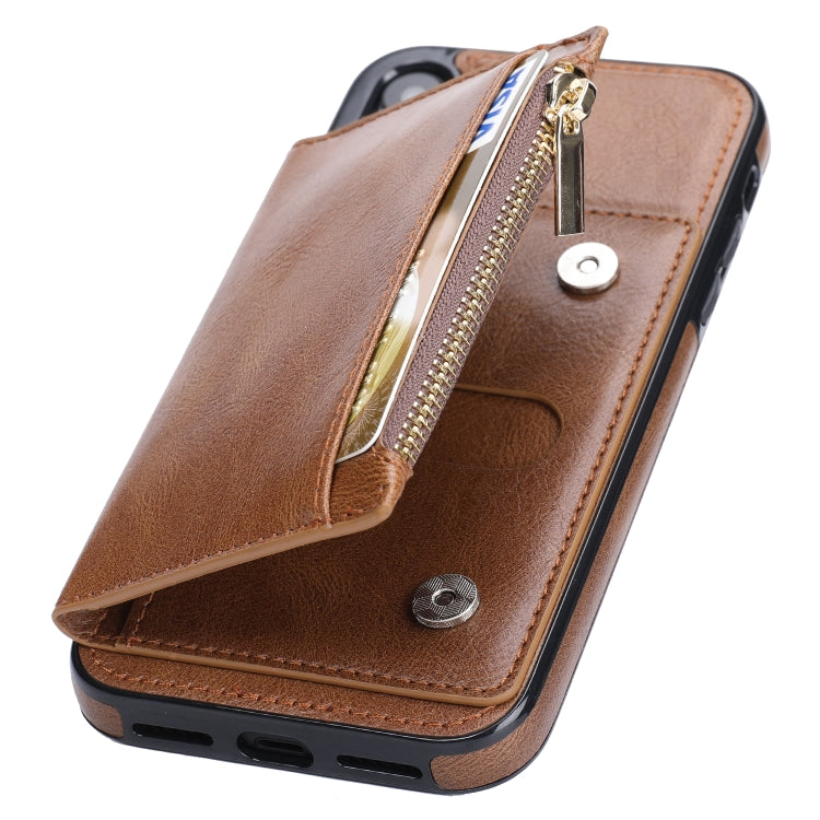 For iPhone XR Zipper Wallet Bag PU Back Cover Shockrpoof Phone Case with Holder & Card Slots & Wallet For iPhone  XR