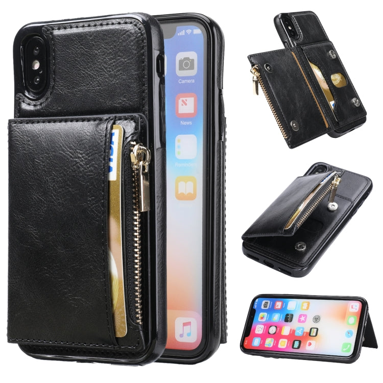 For iPhone XS Max Zipper Wallet Bag PU Back Cover Shockrpoof Phone Case with Holder & Card Slots & Wallet