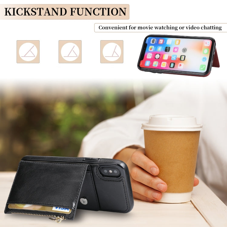 For iPhone XS Max Zipper Wallet Bag PU Back Cover Shockrpoof Phone Case with Holder & Card Slots & Wallet