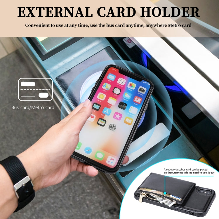 For iPhone XS Max Zipper Wallet Bag PU Back Cover Shockrpoof Phone Case with Holder & Card Slots & Wallet