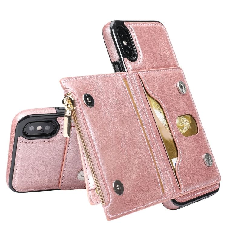 For iPhone XS Max Zipper Wallet Bag PU Back Cover Shockrpoof Phone Case with Holder & Card Slots & Wallet