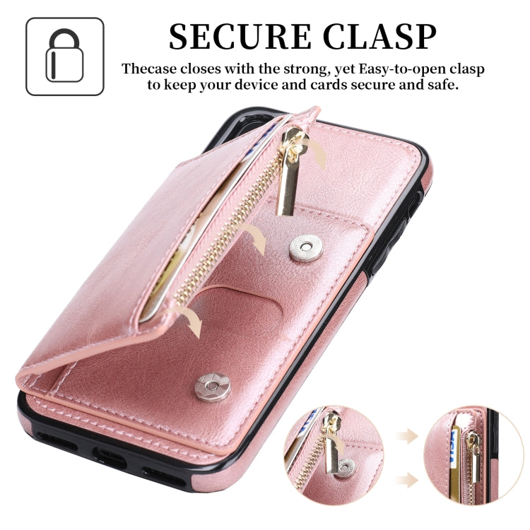 For iPhone XS Max Zipper Wallet Bag PU Back Cover Shockrpoof Phone Case with Holder & Card Slots & Wallet