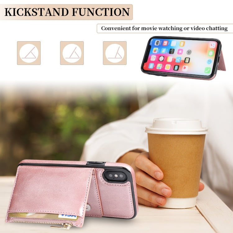 For iPhone XS Max Zipper Wallet Bag PU Back Cover Shockrpoof Phone Case with Holder & Card Slots & Wallet