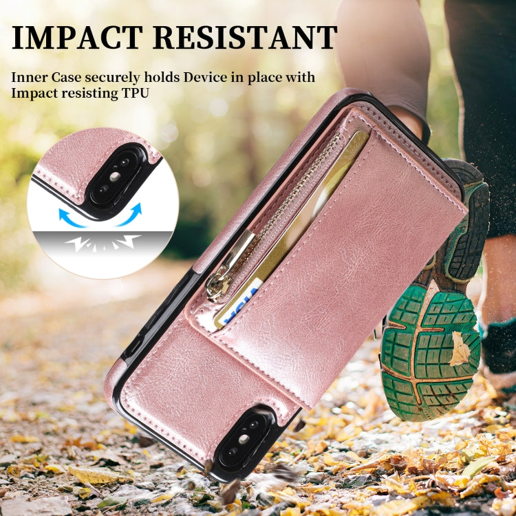 For iPhone XS Max Zipper Wallet Bag PU Back Cover Shockrpoof Phone Case with Holder & Card Slots & Wallet