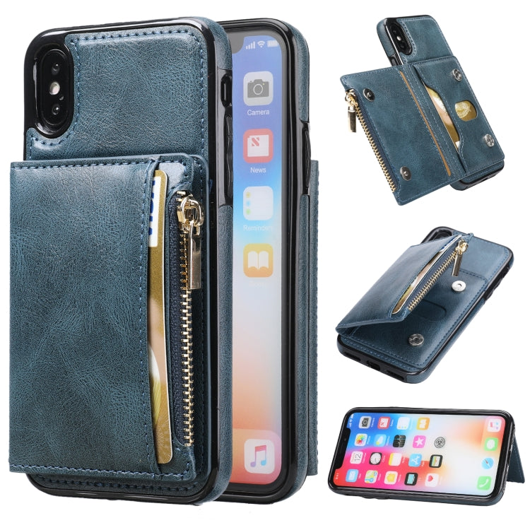 For iPhone XS Max Zipper Wallet Bag PU Back Cover Shockrpoof Phone Case with Holder & Card Slots & Wallet