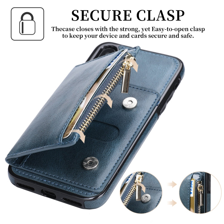 For iPhone XS Max Zipper Wallet Bag PU Back Cover Shockrpoof Phone Case with Holder & Card Slots & Wallet
