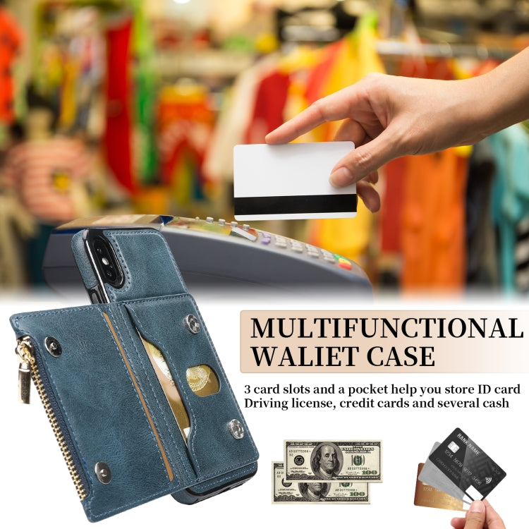 For iPhone XS Max Zipper Wallet Bag PU Back Cover Shockrpoof Phone Case with Holder & Card Slots & Wallet