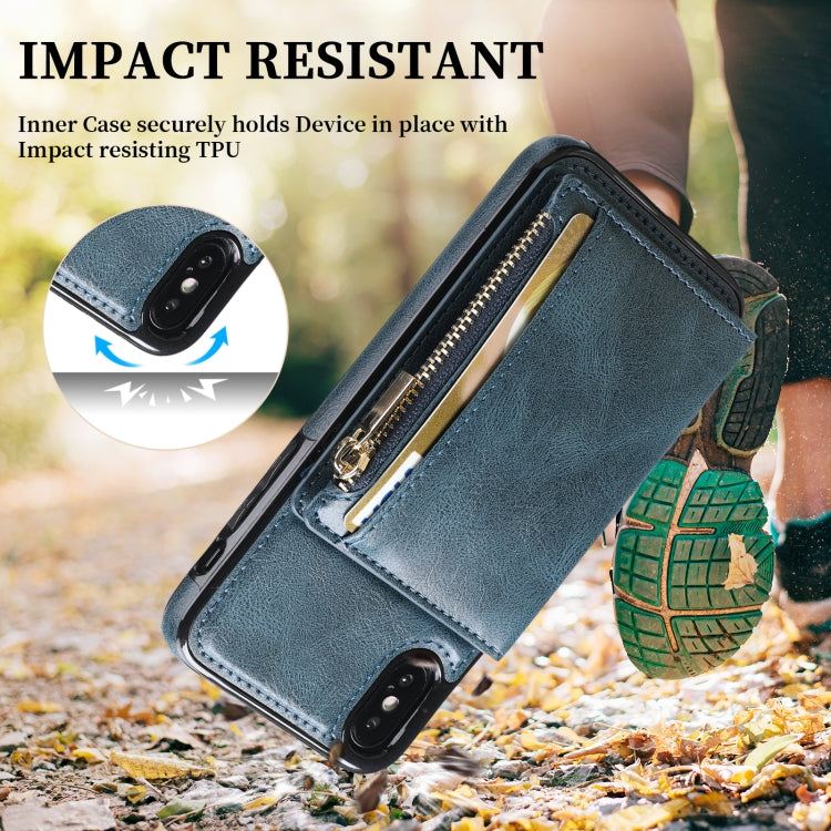 For iPhone XS Max Zipper Wallet Bag PU Back Cover Shockrpoof Phone Case with Holder & Card Slots & Wallet