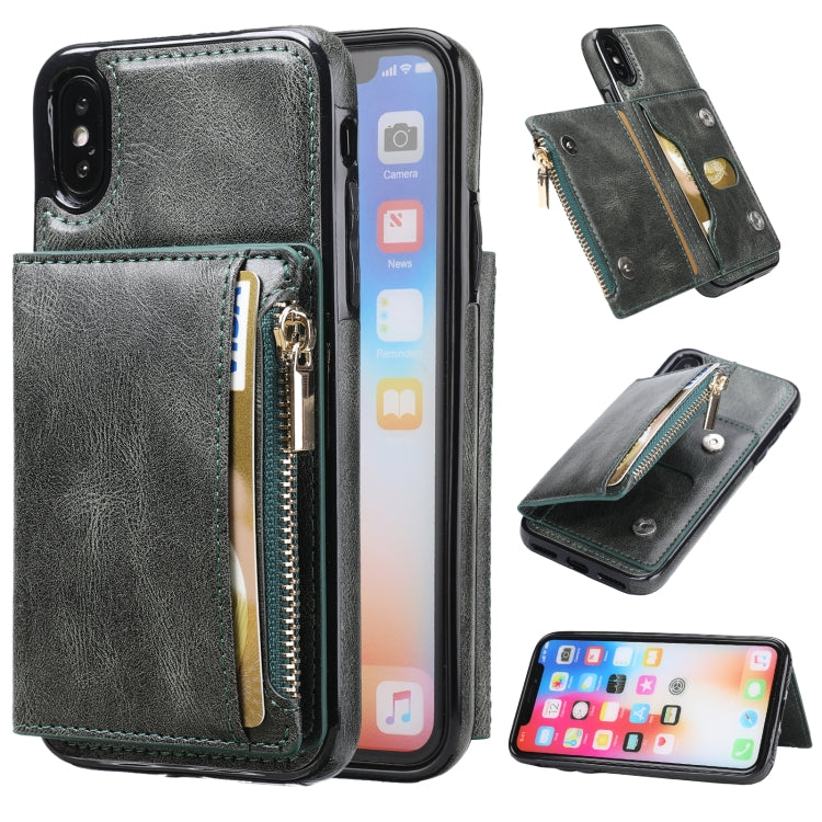 For iPhone XS Max Zipper Wallet Bag PU Back Cover Shockrpoof Phone Case with Holder & Card Slots & Wallet