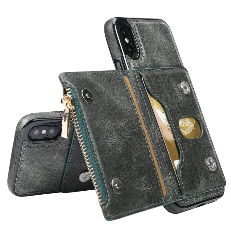 For iPhone XS Max Zipper Wallet Bag PU Back Cover Shockrpoof Phone Case with Holder & Card Slots & Wallet