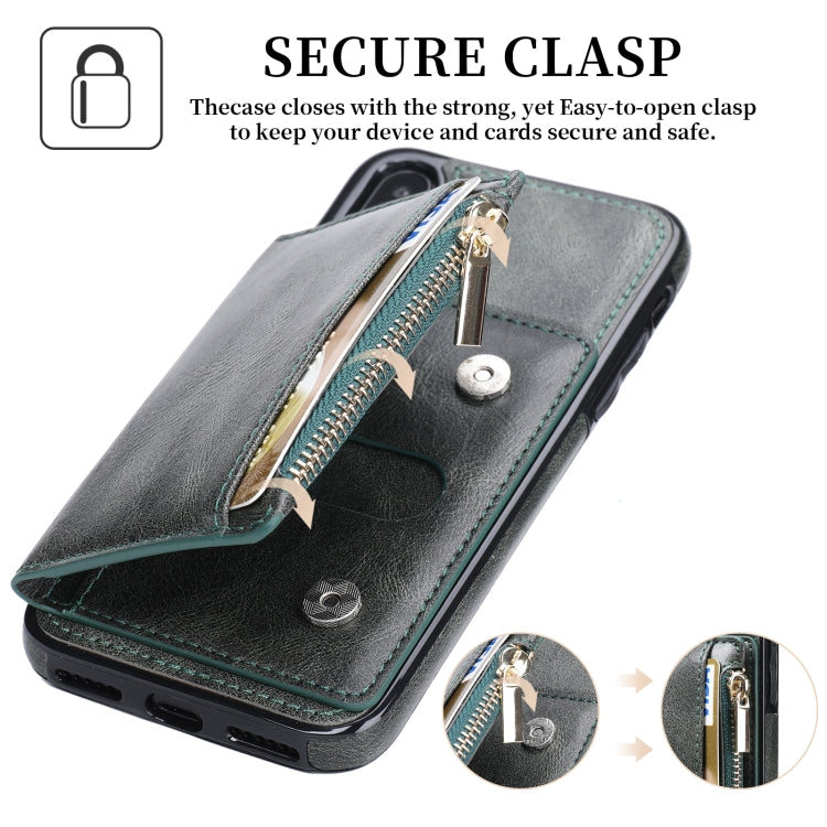 For iPhone XS Max Zipper Wallet Bag PU Back Cover Shockrpoof Phone Case with Holder & Card Slots & Wallet