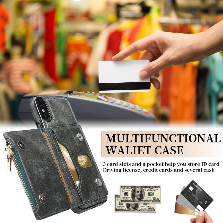 For iPhone XS Max Zipper Wallet Bag PU Back Cover Shockrpoof Phone Case with Holder & Card Slots & Wallet