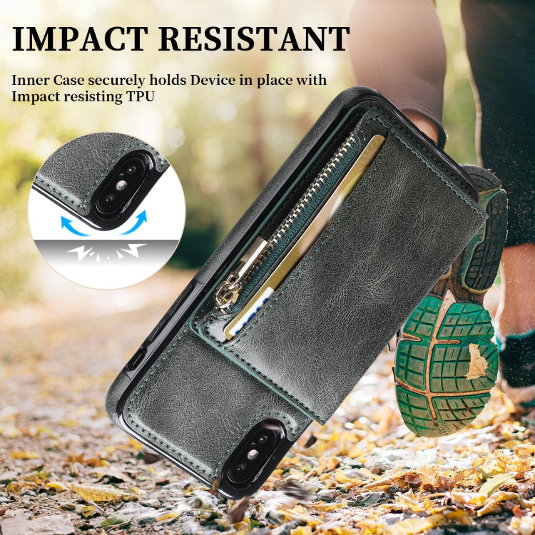 For iPhone XS Max Zipper Wallet Bag PU Back Cover Shockrpoof Phone Case with Holder & Card Slots & Wallet