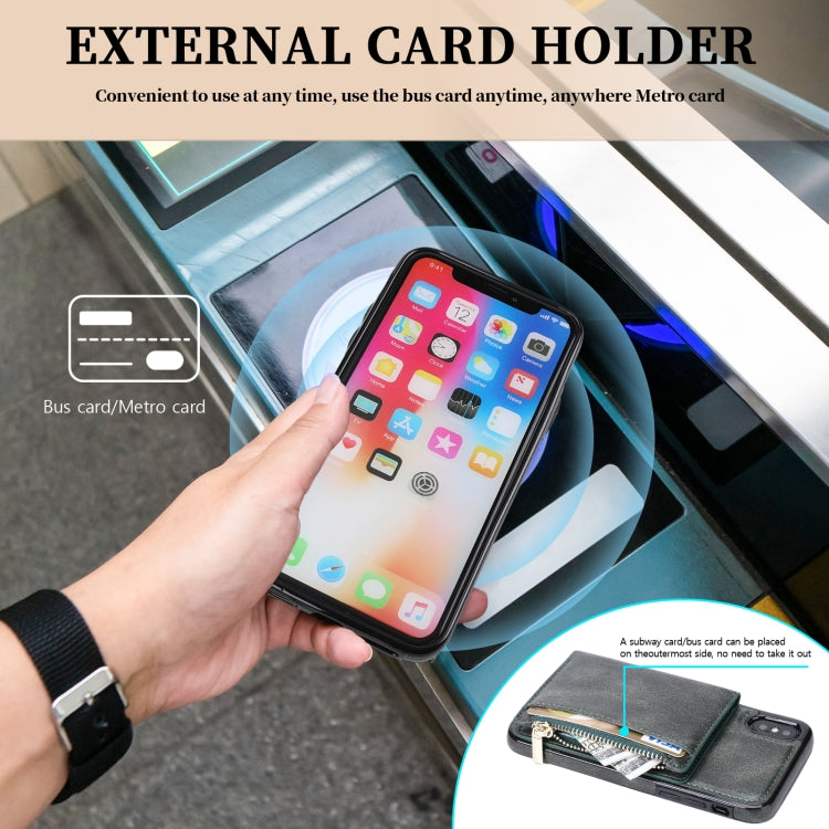 For iPhone XS Max Zipper Wallet Bag PU Back Cover Shockrpoof Phone Case with Holder & Card Slots & Wallet