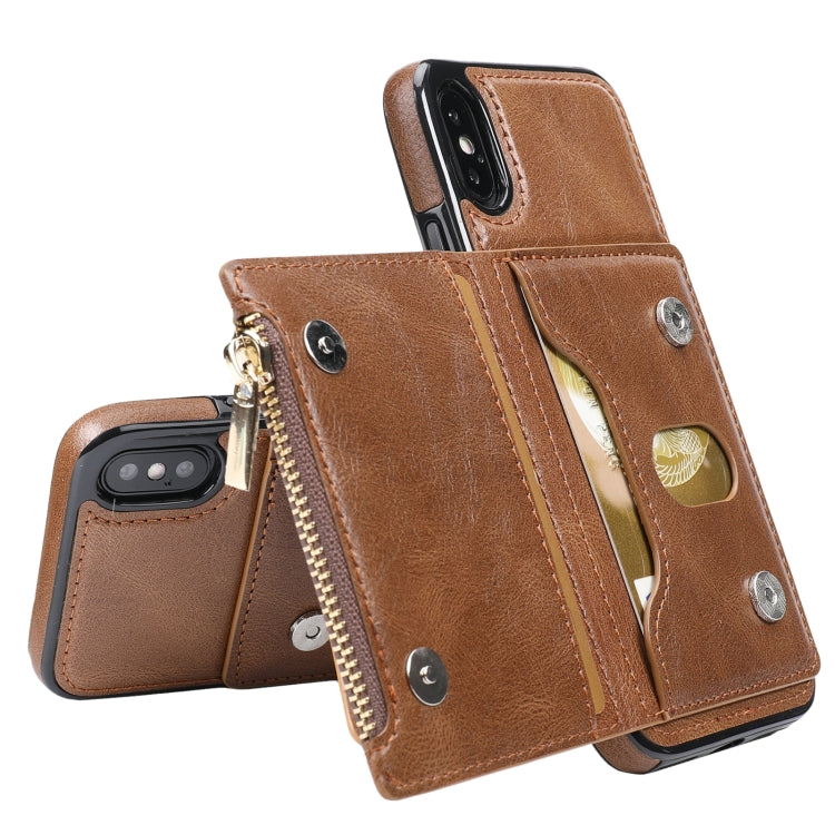 For iPhone XS Max Zipper Wallet Bag PU Back Cover Shockrpoof Phone Case with Holder & Card Slots & Wallet