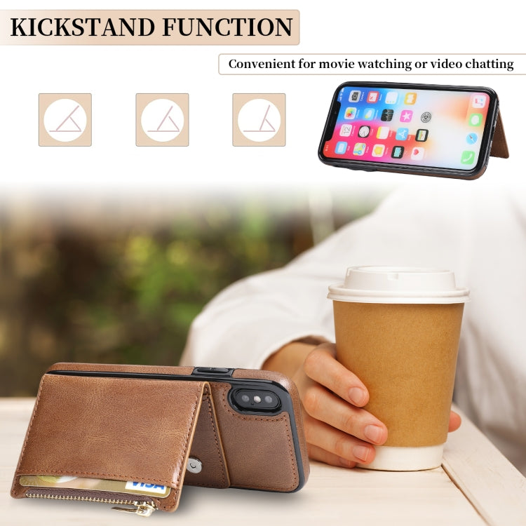 For iPhone XS Max Zipper Wallet Bag PU Back Cover Shockrpoof Phone Case with Holder & Card Slots & Wallet