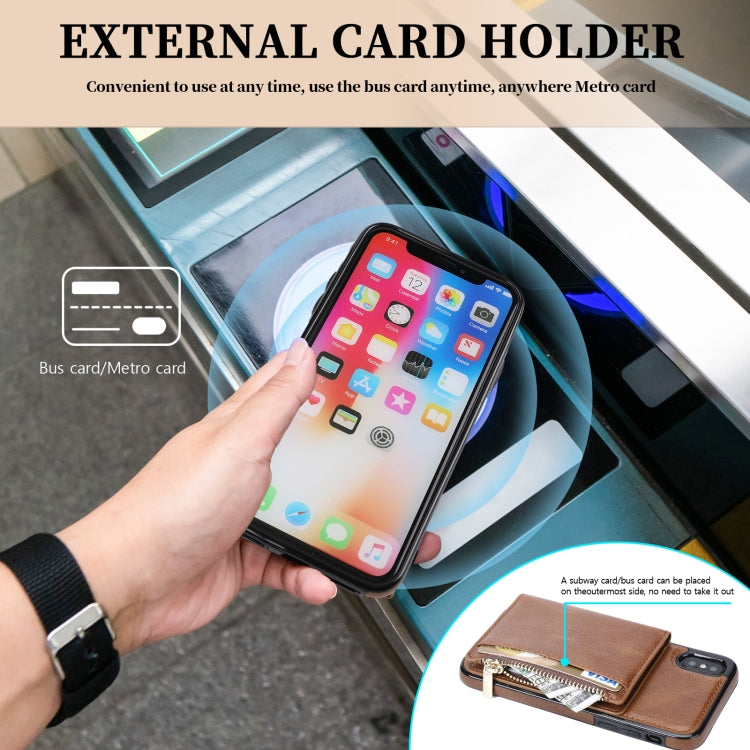 For iPhone XS Max Zipper Wallet Bag PU Back Cover Shockrpoof Phone Case with Holder & Card Slots & Wallet
