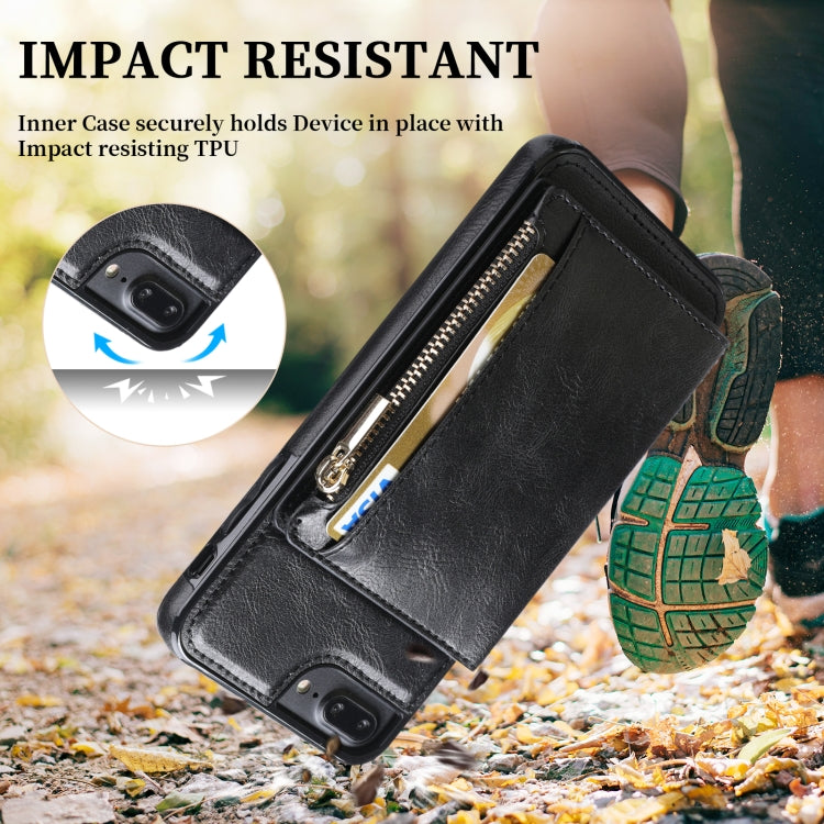 Zipper Wallet Bag PU Back Cover Shockrpoof Phone Case with Holder & Card Slots & Wallet For iPhone  7 Plus / 8 Plus