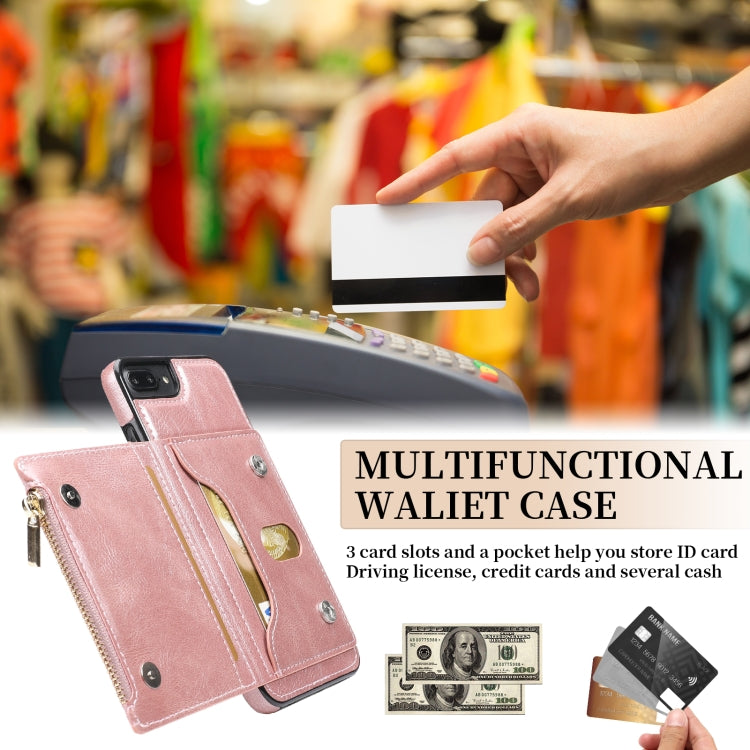 Zipper Wallet Bag PU Back Cover Shockrpoof Phone Case with Holder & Card Slots & Wallet For iPhone  7 Plus / 8 Plus