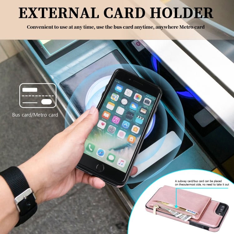 Zipper Wallet Bag PU Back Cover Shockrpoof Phone Case with Holder & Card Slots & Wallet For iPhone  7 Plus / 8 Plus