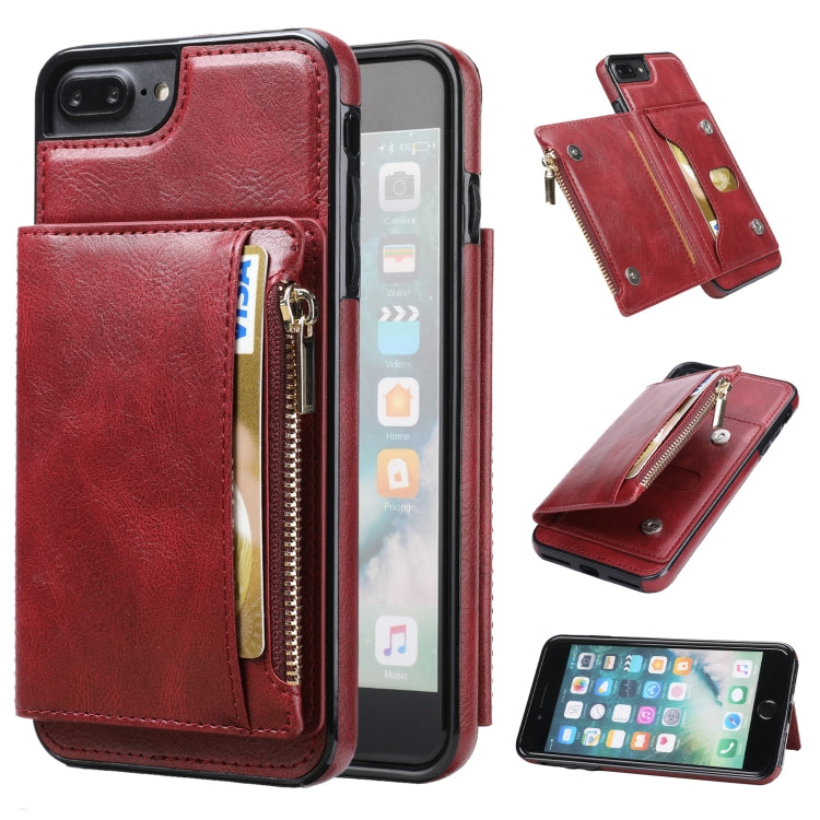 Zipper Wallet Bag PU Back Cover Shockrpoof Phone Case with Holder & Card Slots & Wallet For iPhone  7 Plus / 8 Plus