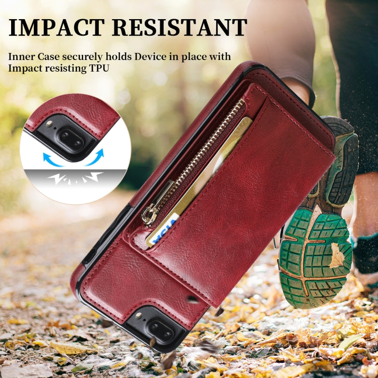 Zipper Wallet Bag PU Back Cover Shockrpoof Phone Case with Holder & Card Slots & Wallet For iPhone  7 Plus / 8 Plus