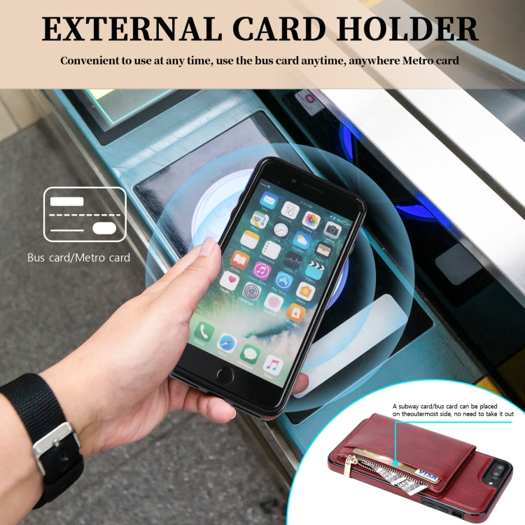 Zipper Wallet Bag PU Back Cover Shockrpoof Phone Case with Holder & Card Slots & Wallet For iPhone  7 Plus / 8 Plus