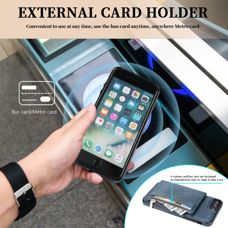 Zipper Wallet Bag PU Back Cover Shockrpoof Phone Case with Holder & Card Slots & Wallet For iPhone  7 Plus / 8 Plus