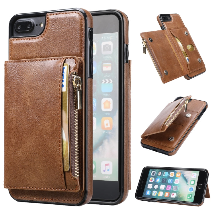 Zipper Wallet Bag PU Back Cover Shockrpoof Phone Case with Holder & Card Slots & Wallet For iPhone  7 Plus / 8 Plus