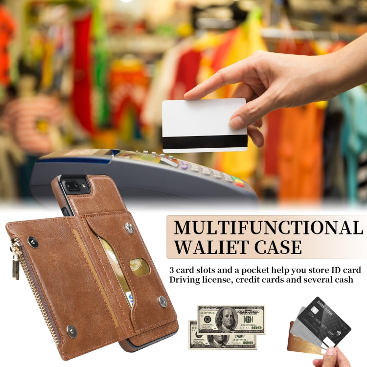 Zipper Wallet Bag PU Back Cover Shockrpoof Phone Case with Holder & Card Slots & Wallet For iPhone  7 Plus / 8 Plus