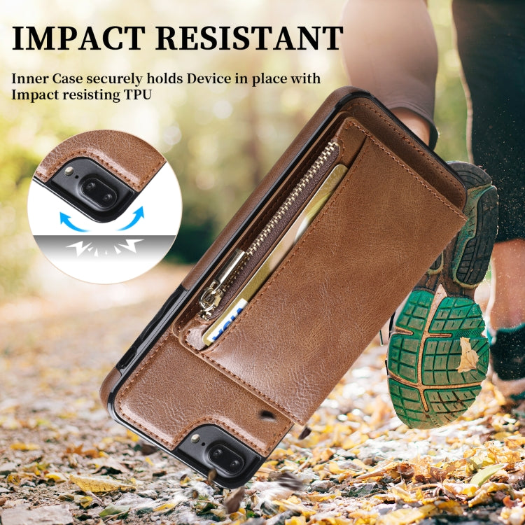 Zipper Wallet Bag PU Back Cover Shockrpoof Phone Case with Holder & Card Slots & Wallet For iPhone  7 Plus / 8 Plus