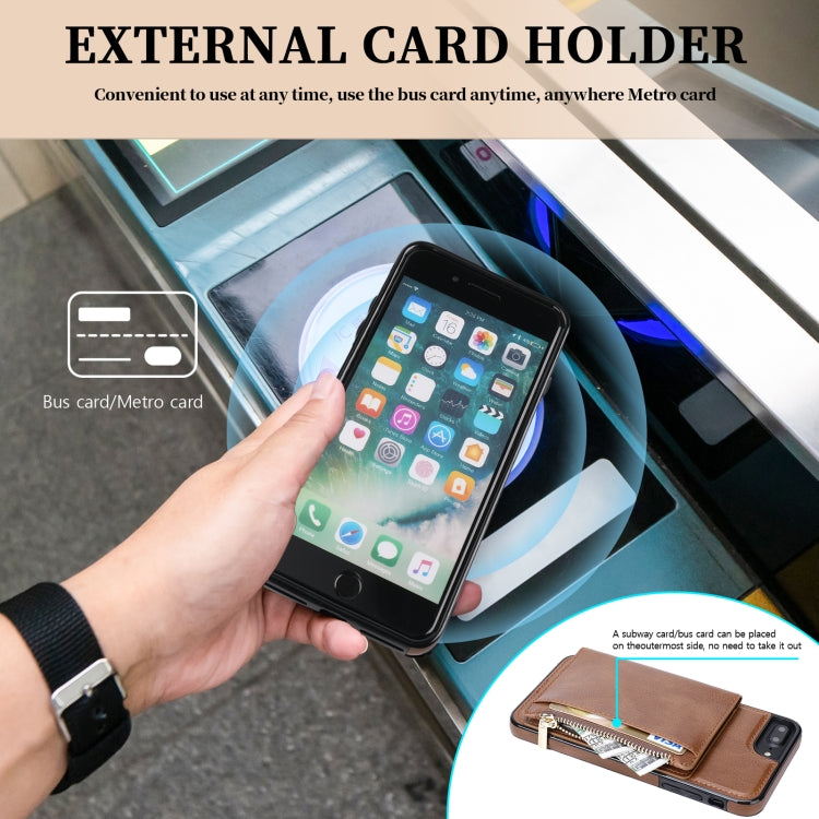 Zipper Wallet Bag PU Back Cover Shockrpoof Phone Case with Holder & Card Slots & Wallet For iPhone  7 Plus / 8 Plus