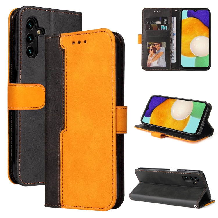 For Samsung Galaxy A13 5G Stitching-Color Horizontal Flip Leather Phone Case with Holder & Card Slots & Photo Frame