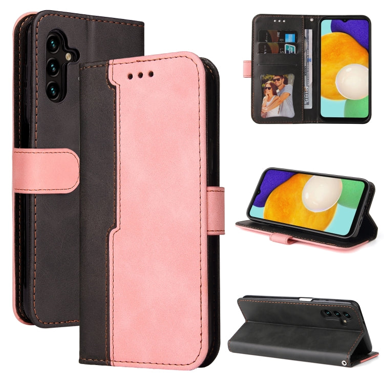 For Samsung Galaxy A13 5G Stitching-Color Horizontal Flip Leather Phone Case with Holder & Card Slots & Photo Frame