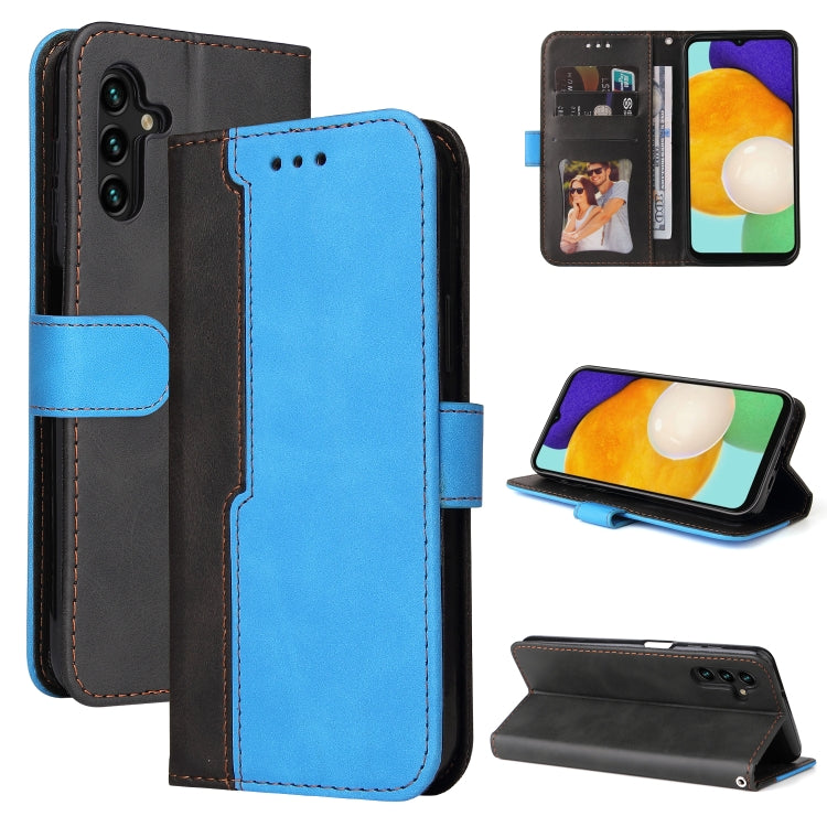 For Samsung Galaxy A13 5G Stitching-Color Horizontal Flip Leather Phone Case with Holder & Card Slots & Photo Frame