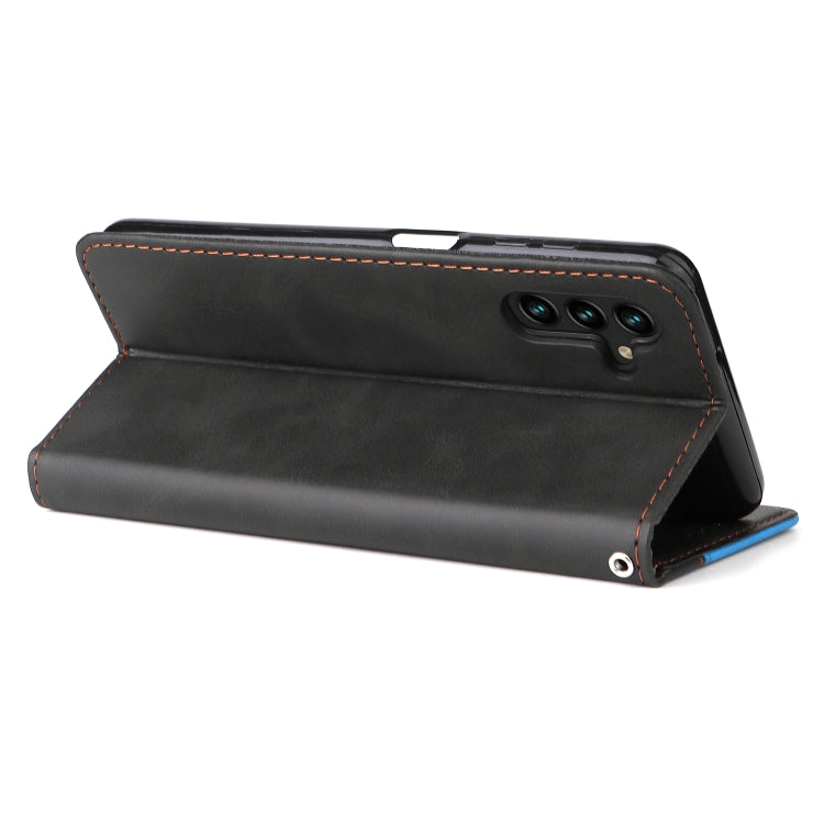 For Samsung Galaxy A13 5G Stitching-Color Horizontal Flip Leather Phone Case with Holder & Card Slots & Photo Frame
