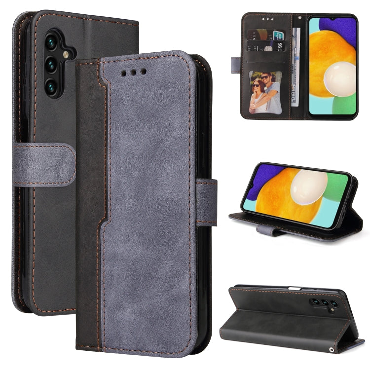 For Samsung Galaxy A13 5G Stitching-Color Horizontal Flip Leather Phone Case with Holder & Card Slots & Photo Frame