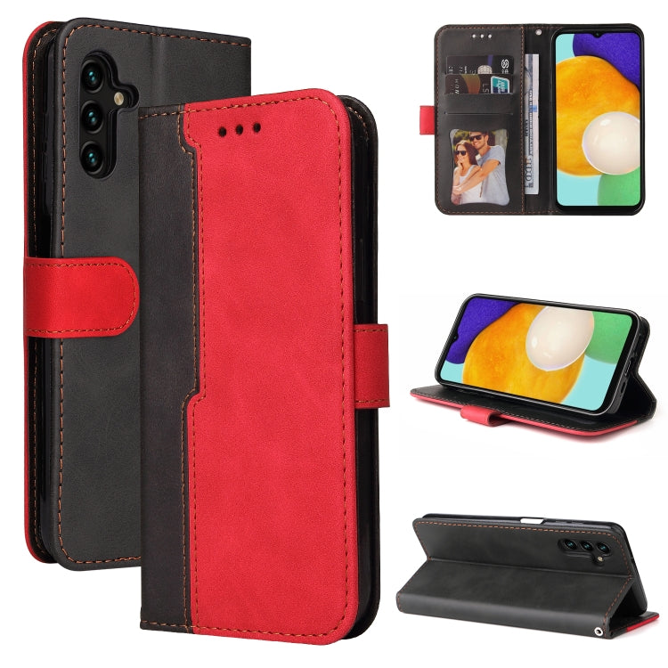 For Samsung Galaxy A13 5G Stitching-Color Horizontal Flip Leather Phone Case with Holder & Card Slots & Photo Frame