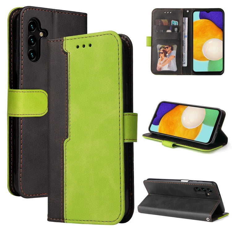 For Samsung Galaxy A13 5G Stitching-Color Horizontal Flip Leather Phone Case with Holder & Card Slots & Photo Frame