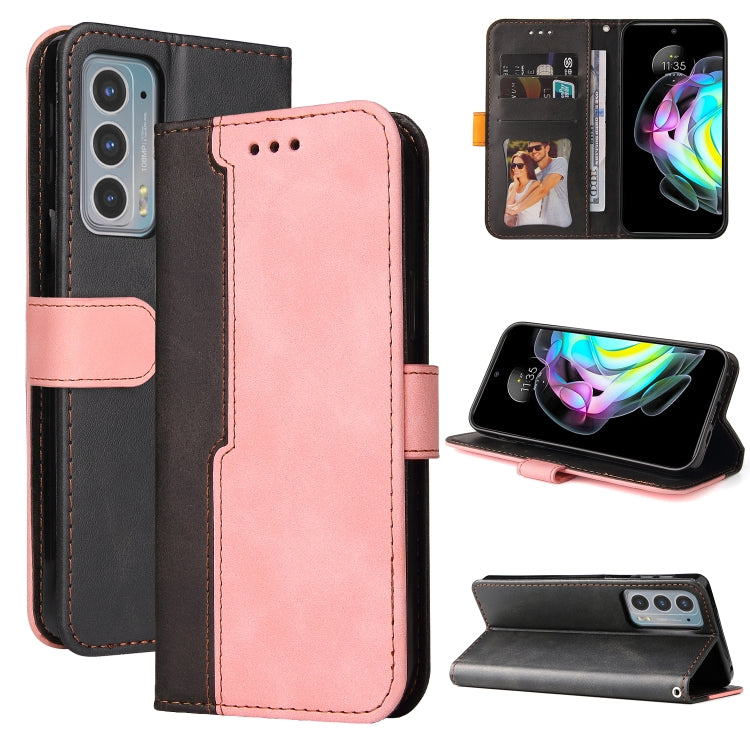 For Motorola Edge 20 Stitching-Color Horizontal Flip Leather Phone Case with Holder & Card Slots & Photo Frame