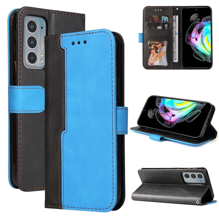 For Motorola Edge 20 Stitching-Color Horizontal Flip Leather Phone Case with Holder & Card Slots & Photo Frame