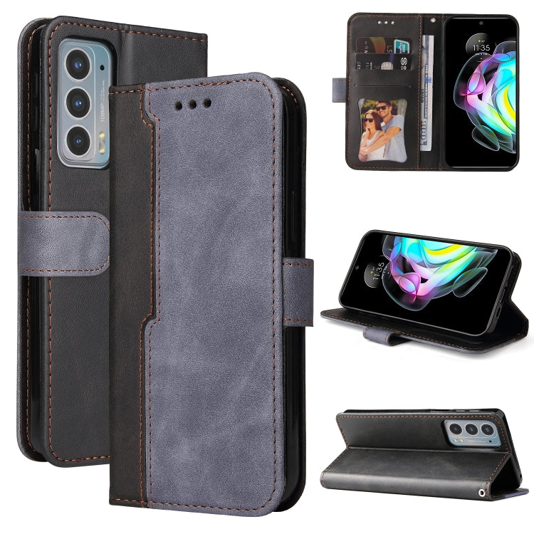 For Motorola Edge 20 Stitching-Color Horizontal Flip Leather Phone Case with Holder & Card Slots & Photo Frame