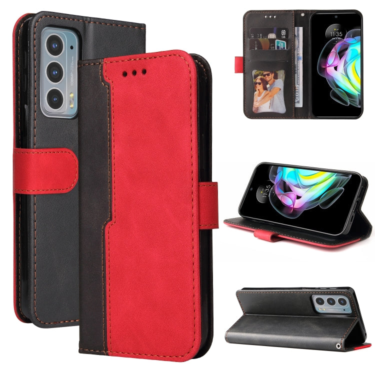 For Motorola Edge 20 Stitching-Color Horizontal Flip Leather Phone Case with Holder & Card Slots & Photo Frame
