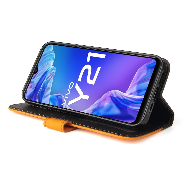 For vivo Y21 / Y21s / Y33s Stitching-Color Horizontal Flip Leather Phone Case with Holder & Card Slots & Photo Frame