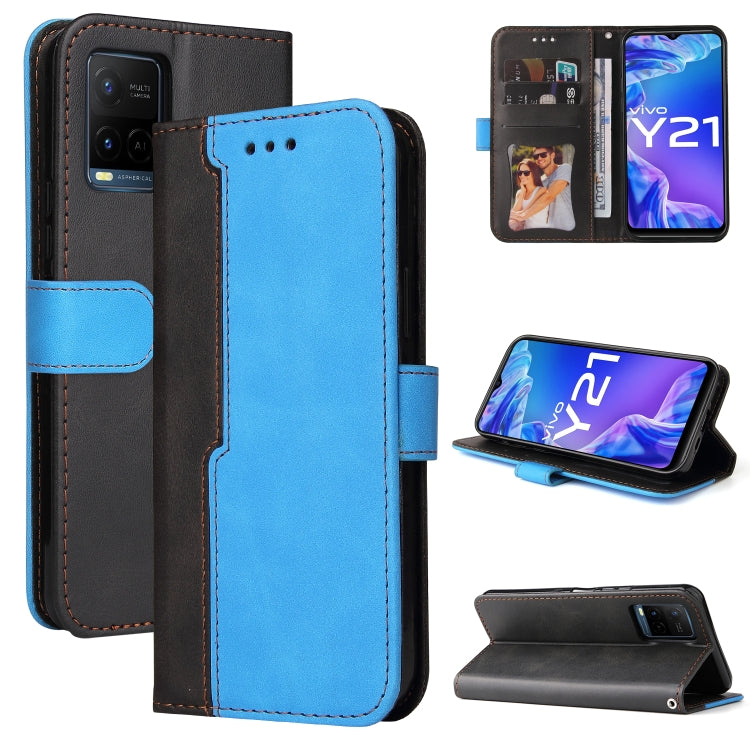 For vivo Y21 / Y21s / Y33s Stitching-Color Horizontal Flip Leather Phone Case with Holder & Card Slots & Photo Frame