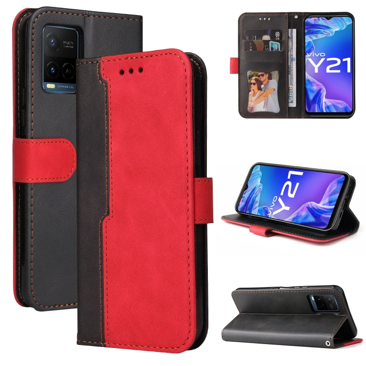For vivo Y21 / Y21s / Y33s Stitching-Color Horizontal Flip Leather Phone Case with Holder & Card Slots & Photo Frame
