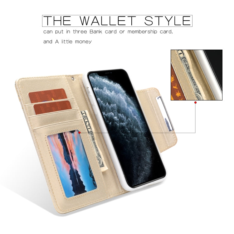 For iPhone 11 Separable Maple Leaf Flower Litchi Texture Flip Leather Case with Holder & Card Slot & Wallet & Lanyard